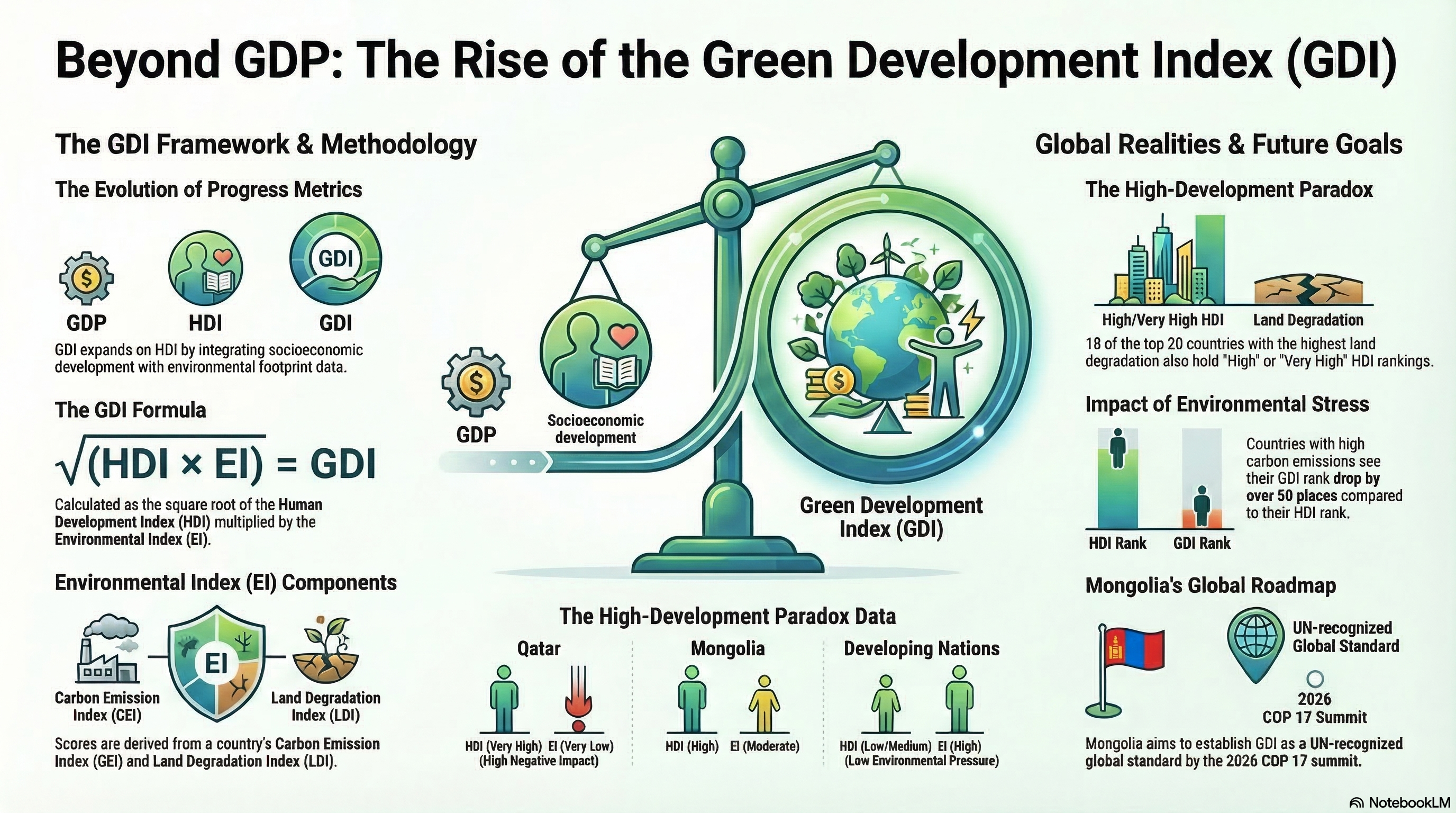 Green Development Index roadmap and methodology poster.